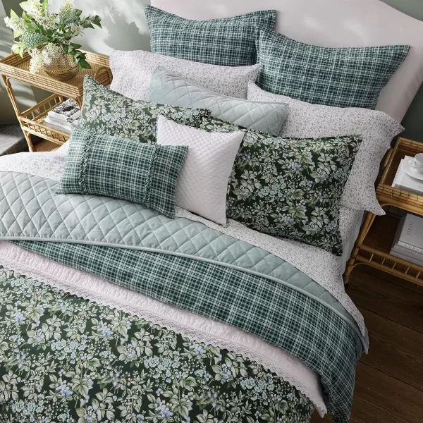 Laura Ashley- Twin Duvet Cover Set, Reversible Cotton Bedding Set, Includes Matching Sham with Bonus Euro Sham &amp; Throw Pillow Covers 