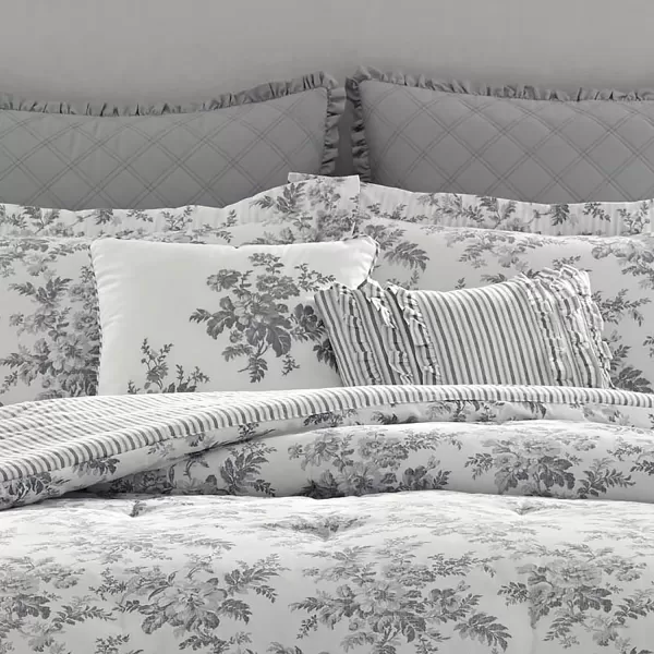 Laura Ashley- Twin Duvet Cover Set, Reversible Cotton Bedding Set, Includes Matching Sham with Bonus Euro Sham &amp; Throw Pillow Covers 