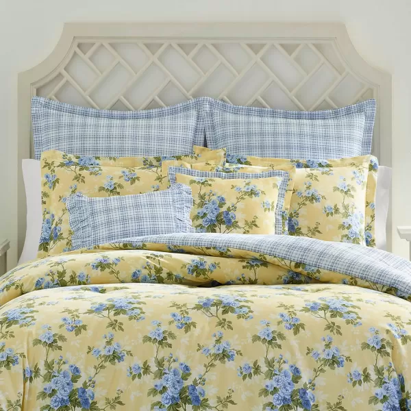 Laura Ashley - Twin Duvet Cover Set, Reversible Cotton Bedding with Matching Sham, Includes Bonus Euro Sham &amp; Throw Pillow Covers 
