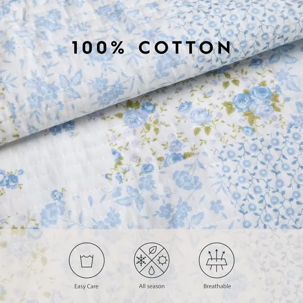 Laura Ashley - Twin Quilt Set, Cotton Reversible Bedding with Matching Sham, Bedroom Decor Ideal for All Seasons 