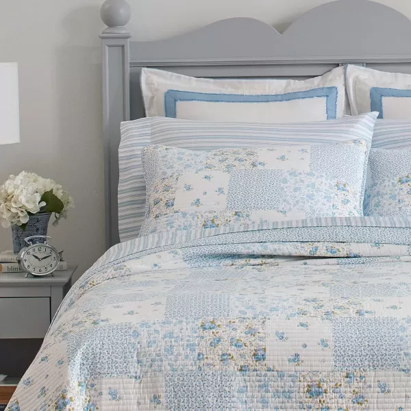 Laura Ashley - Twin Quilt Set, Cotton Reversible Bedding with Matching Sham, Bedroom Decor Ideal for All Seasons 