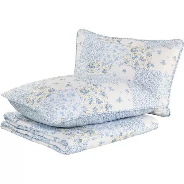 Laura Ashley - Twin Quilt Set, Cotton Reversible Bedding with Matching Sham, Bedroom Decor Ideal for All Seasons 