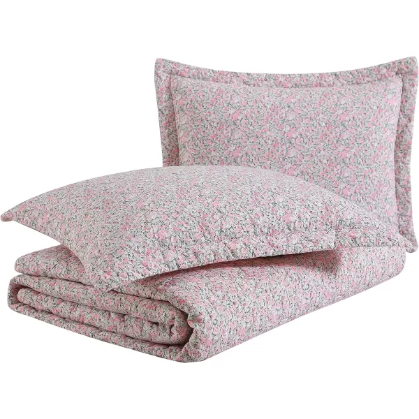 Laura Ashley- Twin Quilt Set, Lightweight Cotton Bedding with Matching Sham, Vintage Floral Inspired Home Decor with Solid Reverse 