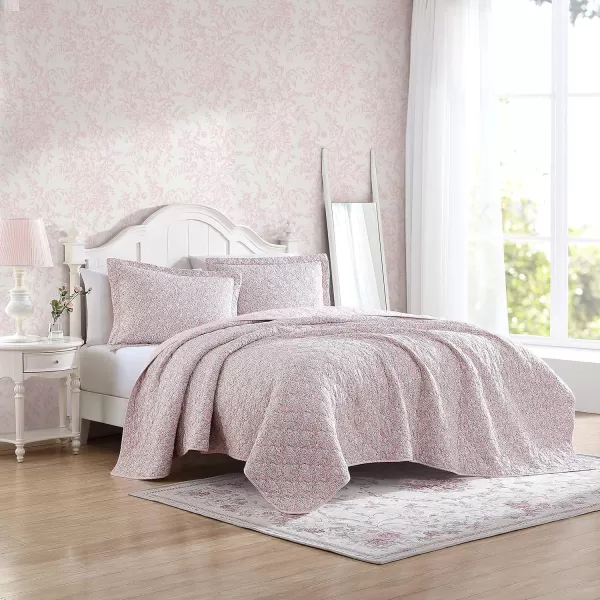 Laura Ashley- Twin Quilt Set, Lightweight Cotton Bedding with Matching Sham, Vintage Floral Inspired Home Decor with Solid Reverse 
