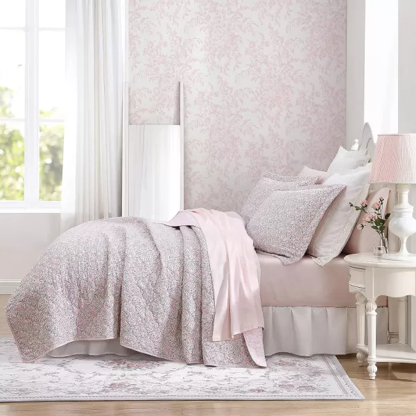 Laura Ashley- Twin Quilt Set, Lightweight Cotton Bedding with Matching Sham, Vintage Floral Inspired Home Decor with Solid Reverse 