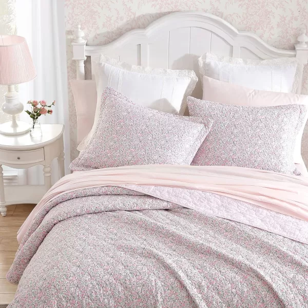 Laura Ashley- Twin Quilt Set, Lightweight Cotton Bedding with Matching Sham, Vintage Floral Inspired Home Decor with Solid Reverse 