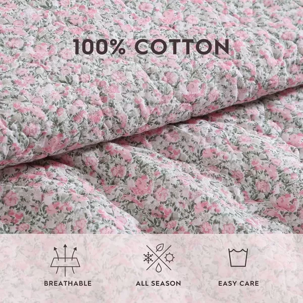 Laura Ashley- Twin Quilt Set, Lightweight Cotton Bedding with Matching Sham, Vintage Floral Inspired Home Decor with Solid Reverse 