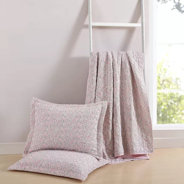 Laura Ashley- Twin Quilt Set, Lightweight Cotton Bedding with Matching Sham, Vintage Floral Inspired Home Decor with Solid Reverse 