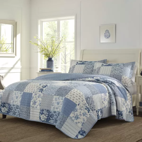 Laura Ashley - Twin Quilt Set, Reversible Cotton Bedding with Matching Sham, Farmhouse Inspired Home Decor 