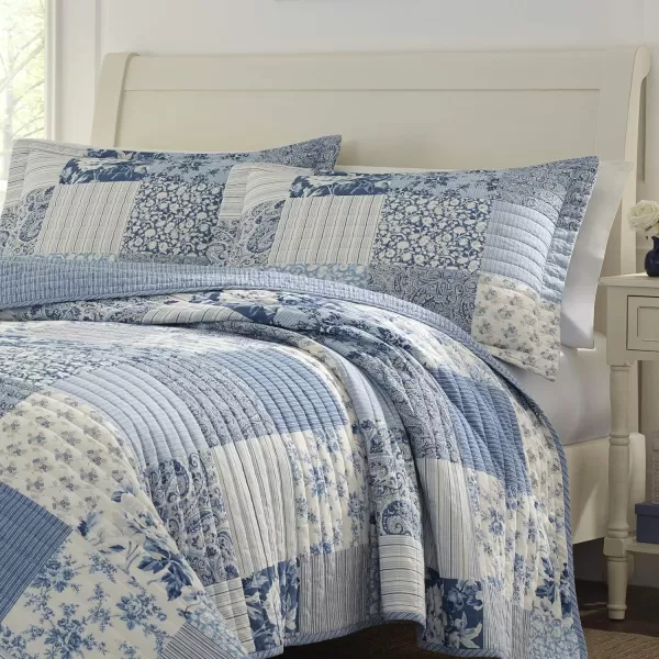 Laura Ashley - Twin Quilt Set, Reversible Cotton Bedding with Matching Sham, Farmhouse Inspired Home Decor 