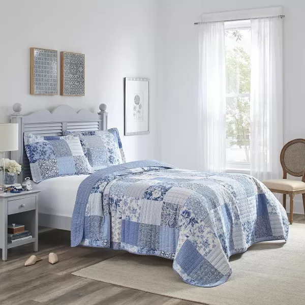 Laura Ashley - Twin Quilt Set, Reversible Cotton Bedding with Matching Sham, Farmhouse Inspired Home Decor 