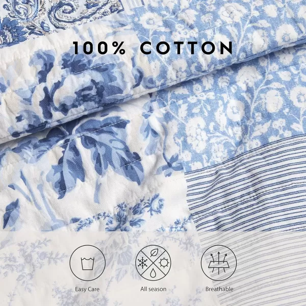 Laura Ashley - Twin Quilt Set, Reversible Cotton Bedding with Matching Sham, Farmhouse Inspired Home Decor 