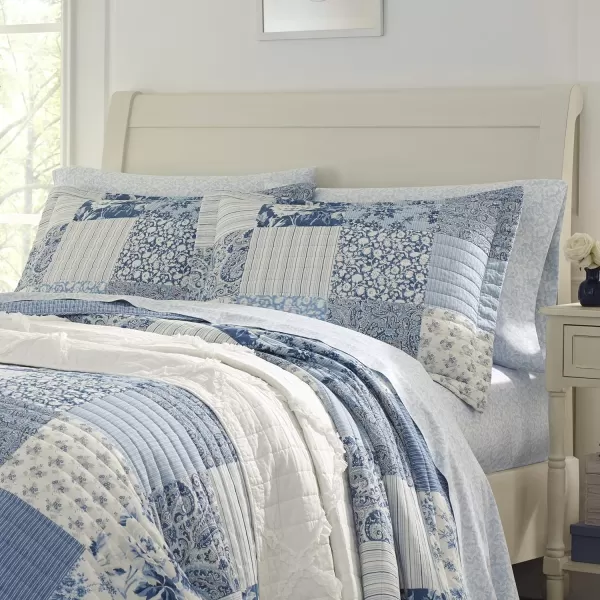 Laura Ashley - Twin Quilt Set, Reversible Cotton Bedding with Matching Sham, Farmhouse Inspired Home Decor 