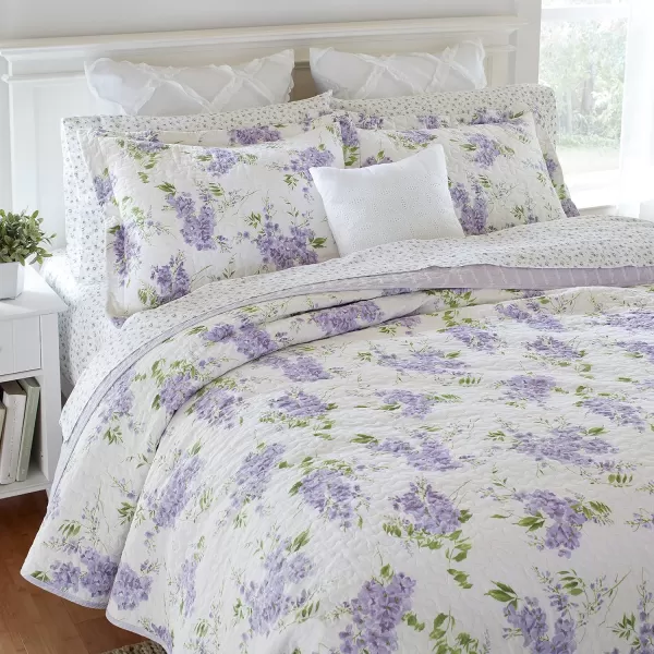Laura Ashley - Twin Quilt Set, Reversible Cotton Bedding with Matching Sham, Lightweight Decor for All Seasons 