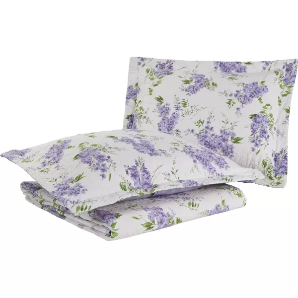 Laura Ashley - Twin Quilt Set, Reversible Cotton Bedding with Matching Sham, Lightweight Decor for All Seasons 