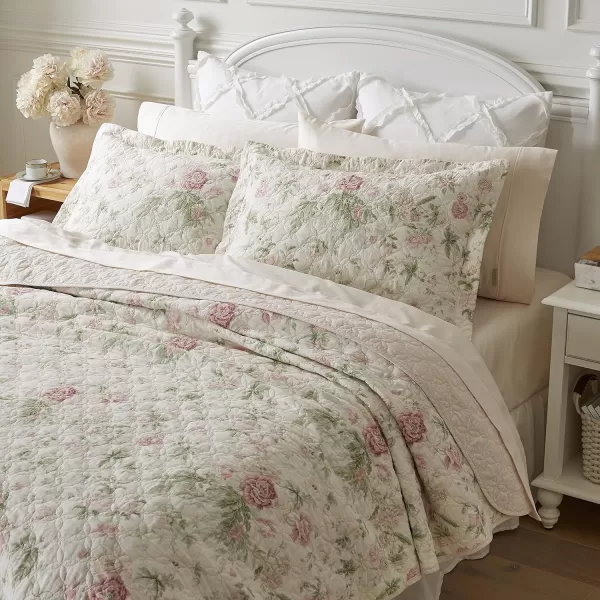 Laura Ashley - Twin Quilt Set, Reversible Cotton Bedding with Matching Sham, Lightweight Home Decor for All Seasons 