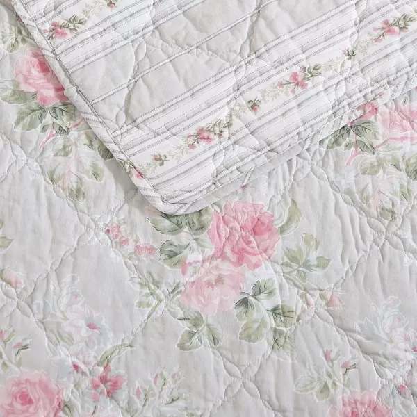 Laura Ashley- Twin Quilt Set, Reversible Cotton Bedding with Matching Sham, Lightweight Home Decor for All Seasons 