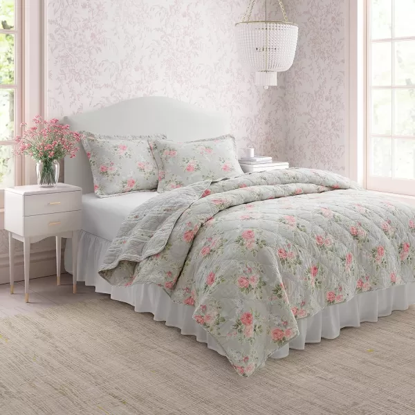 Laura Ashley- Twin Quilt Set, Reversible Cotton Bedding with Matching Sham, Lightweight Home Decor for All Seasons 