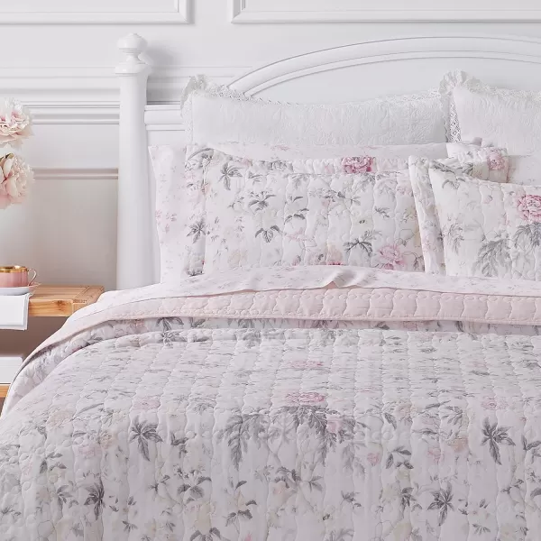 Laura Ashley - Twin Quilt Set, Reversible Cotton Bedding with Matching Sham, Lightweight Home Decor for All Seasons 