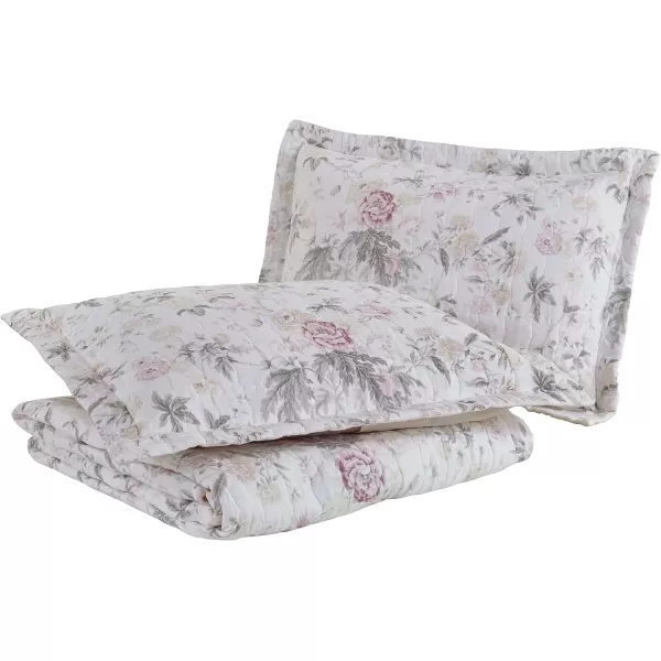 Laura Ashley - Twin Quilt Set, Reversible Cotton Bedding with Matching Sham, Lightweight Home Decor for All Seasons 