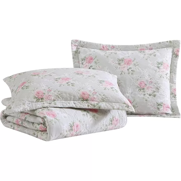 Laura Ashley- Twin Quilt Set, Reversible Cotton Bedding with Matching Sham, Lightweight Home Decor for All Seasons 