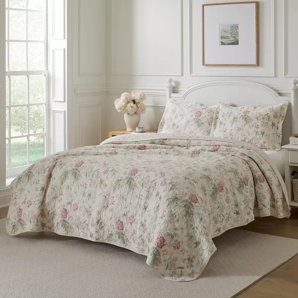 Laura Ashley - Twin Quilt Set, Reversible Cotton Bedding with Matching Sham, Lightweight Home Decor for All Seasons 