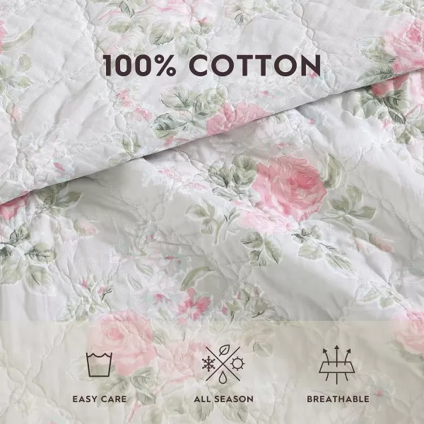 Laura Ashley- Twin Quilt Set, Reversible Cotton Bedding with Matching Sham, Lightweight Home Decor for All Seasons 