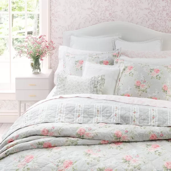 Laura Ashley- Twin Quilt Set, Reversible Cotton Bedding with Matching Sham, Lightweight Home Decor for All Seasons 