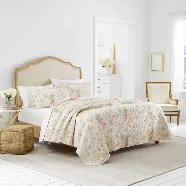 Laura Ashley - Twin Quilt Set, Reversible Cotton Bedding with Matching Sham, Lightweight Home Decor for All Seasons 