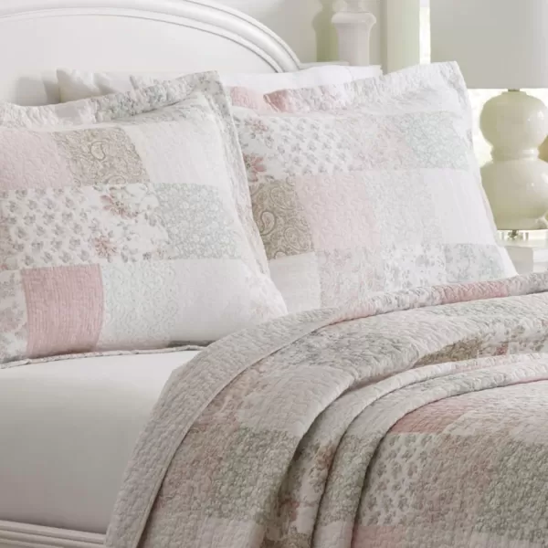 Laura Ashley - Twin Quilt Set, Reversible Cotton Bedding with Matching Sham, Patchwork Inspired Home Decor 