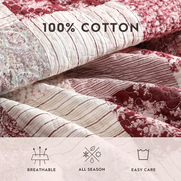 Laura Ashley - Twin Quilt Set, Reversible Cotton Bedding with Matching Sham, Patchwork Inspired Home Decor 
