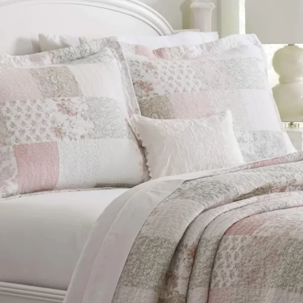 Laura Ashley - Twin Quilt Set, Reversible Cotton Bedding with Matching Sham, Patchwork Inspired Home Decor 