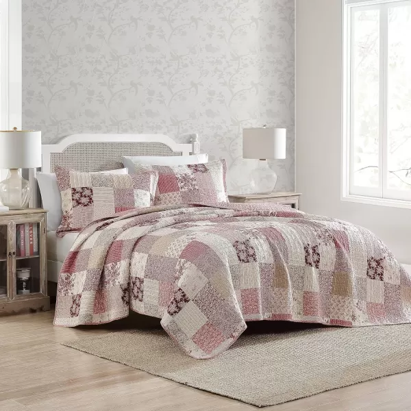 Laura Ashley - Twin Quilt Set, Reversible Cotton Bedding with Matching Sham, Patchwork Inspired Home Decor 
