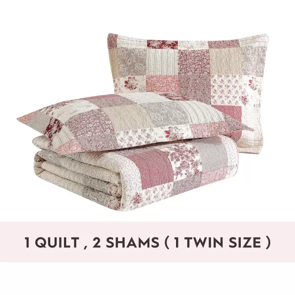 Laura Ashley - Twin Quilt Set, Reversible Cotton Bedding with Matching Sham, Patchwork Inspired Home Decor 