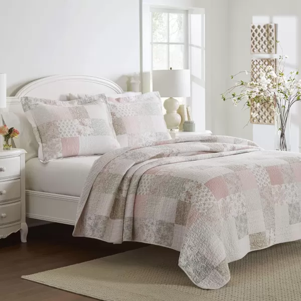 Laura Ashley - Twin Quilt Set, Reversible Cotton Bedding with Matching Sham, Patchwork Inspired Home Decor 