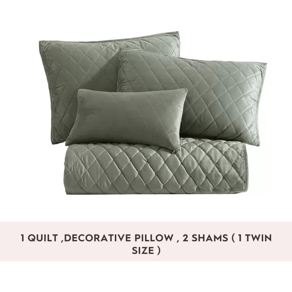 Laura Ashley - Twin Quilt Set, Solid Velvet Reversible Bedding, All Season Home Decor with Sham &amp; Bonus Pillow Cover 