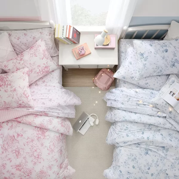 Laura Ashley- Twin XL Comforter Set, Reversible Cotton Bedding with Matching Sham, Farmhouse Home Décor 
