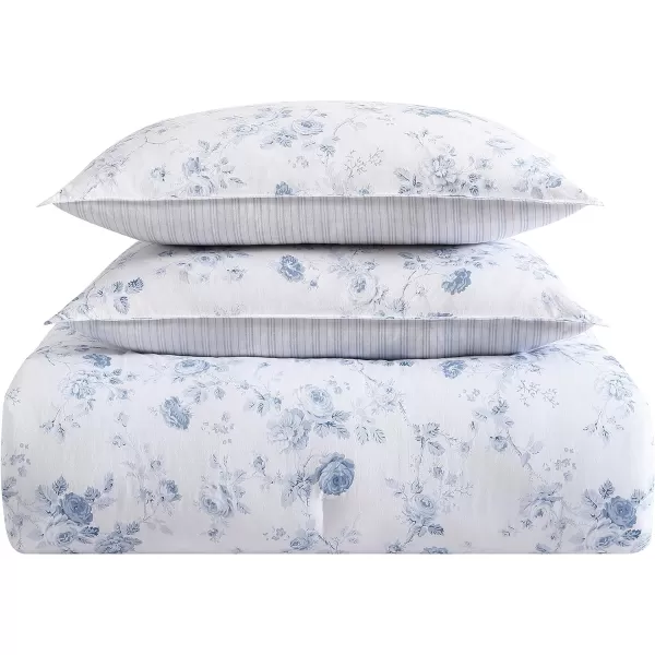 Laura Ashley- Twin XL Comforter Set, Reversible Cotton Bedding with Matching Sham, Farmhouse Home Décor 