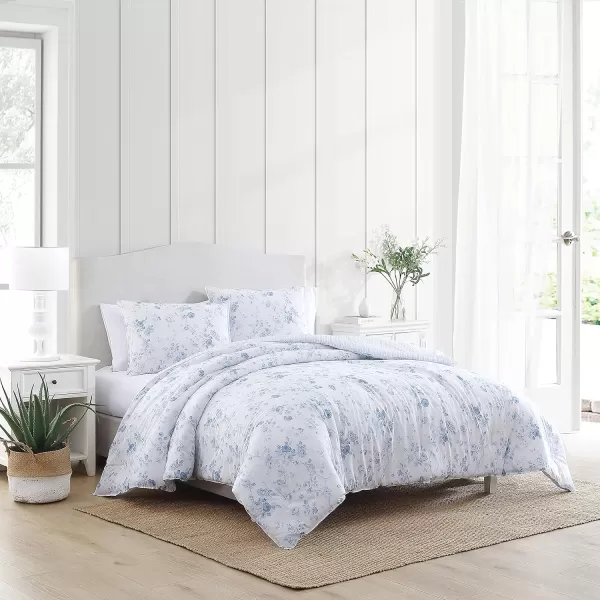 Laura Ashley- Twin XL Comforter Set, Reversible Cotton Bedding with Matching Sham, Farmhouse Home Décor 