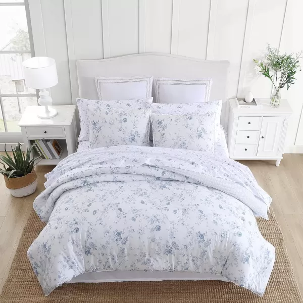 Laura Ashley- Twin XL Comforter Set, Reversible Cotton Bedding with Matching Sham, Farmhouse Home Décor 