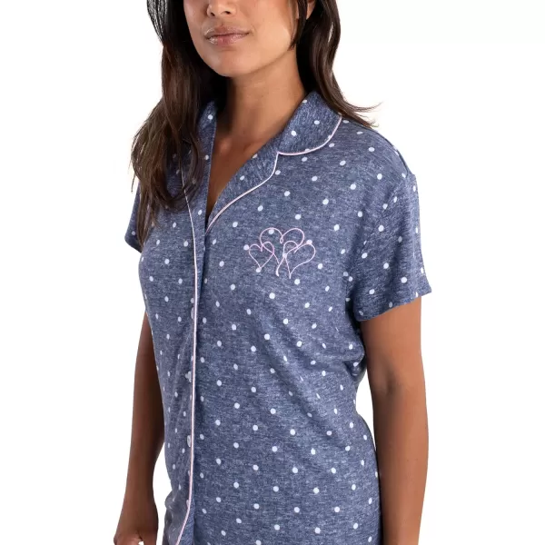 Laura Ashley Women's Hacci Notch Collar PJs Button Down Pajama Set