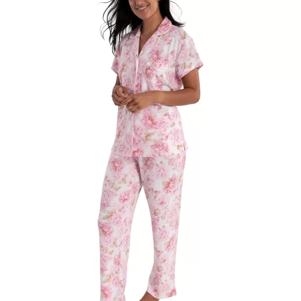 Laura Ashley Women's Hacci Notch Collar PJs Button Down Pajama Set