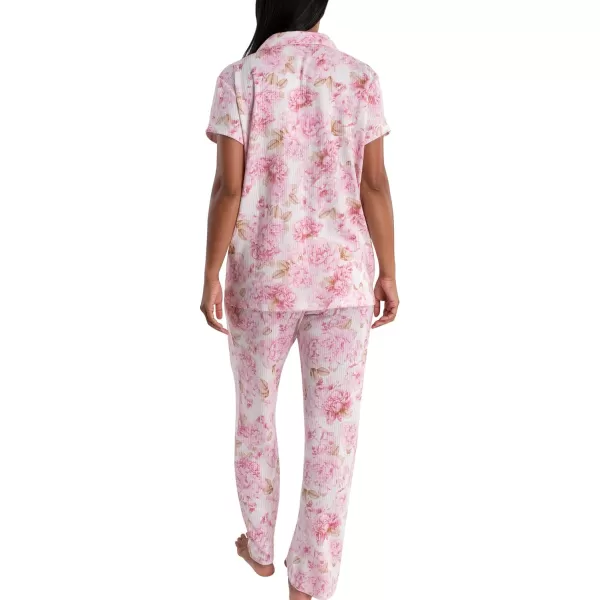 Laura Ashley Women's Hacci Notch Collar PJs Button Down Pajama Set