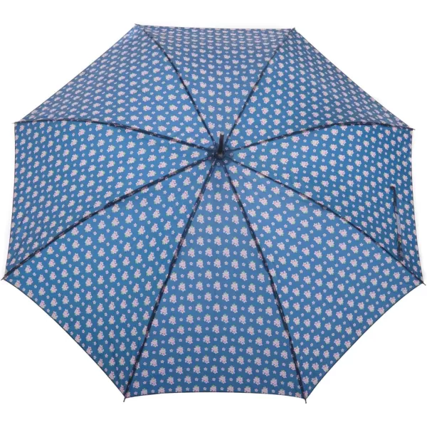 Laura Ashley Womens Ladies Classic Stick Umbrella, Windproof, Sun and Rain Proof Water Resistant Canopy with Large J Handle - Floral Blue