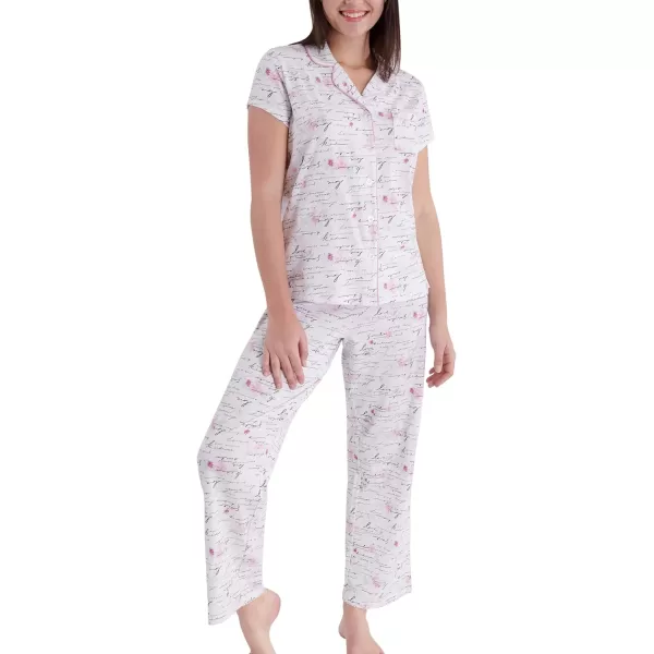 Laura Ashley Women's Pajamas 2 Piece Cotton Blend Notch Collar Button Down PJ Set