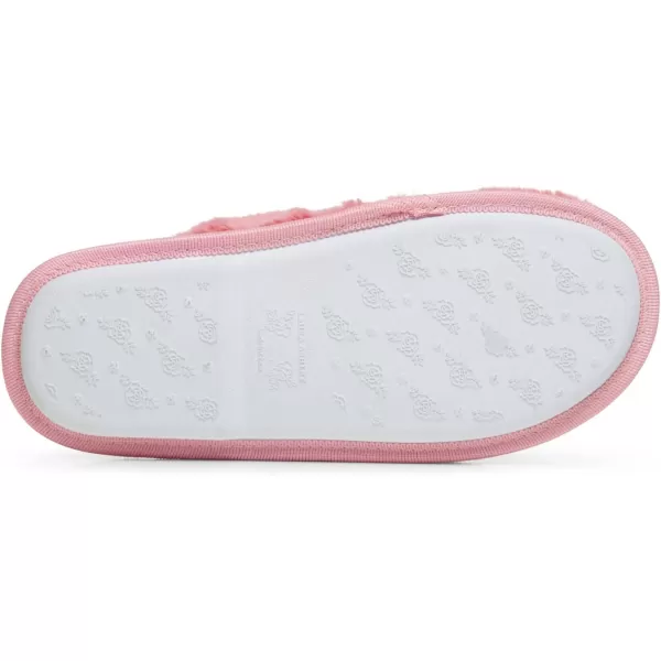 Laura Ashley Womens Plush Faux Rabbit Fur One Band Memory Foam Slide Slippers, Warm Fuzzy Fluffy Open Toe Slides