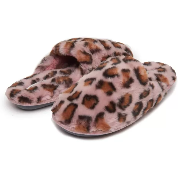 Laura Ashley Womens Plush Faux Rabbit Fur One Band Memory Foam Slide Slippers, Warm Fuzzy Fluffy Open Toe Slides