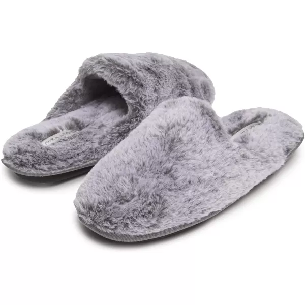 Laura Ashley Womens Plush Faux Rabbit Fur One Band Memory Foam Slide Slippers, Warm Fuzzy Fluffy Open Toe Slides