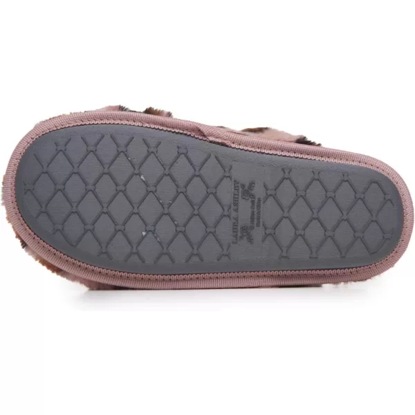 Laura Ashley Womens Plush Faux Rabbit Fur One Band Memory Foam Slide Slippers, Warm Fuzzy Fluffy Open Toe Slides