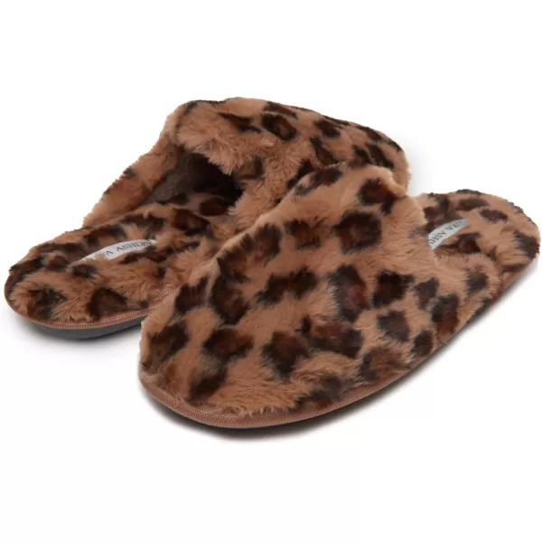 Laura Ashley Womens Plush Faux Rabbit Fur One Band Memory Foam Slide Slippers, Warm Fuzzy Fluffy Open Toe Slides